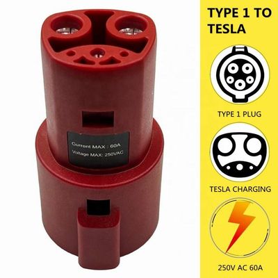 AC 10 KW Tipe 1 Ke Tesla Adaptor Pengisi Daya EV SAE J1772 Ke Tesla Adaptor Pengisian Cepat 60A
