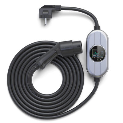 7.36KW Max 32A Adjustable Type 2 Portable EV Charger Untuk Stasiun Pengisian Kendaraan Listrik Dengan Layar LCD